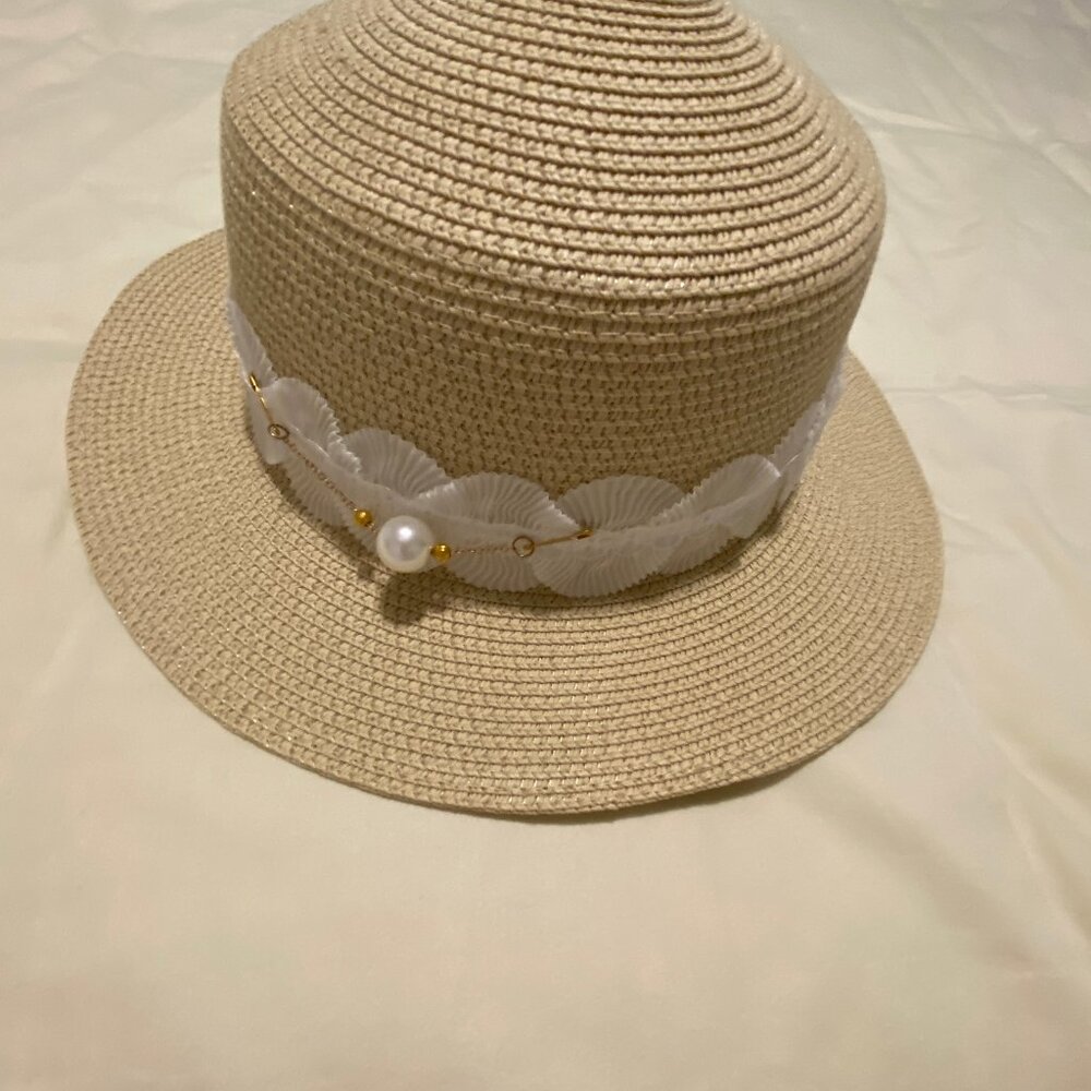 Women's French-Style Wide Brim Summer Sun Hat with French Lace Bow NEW - Picture 3 of 6